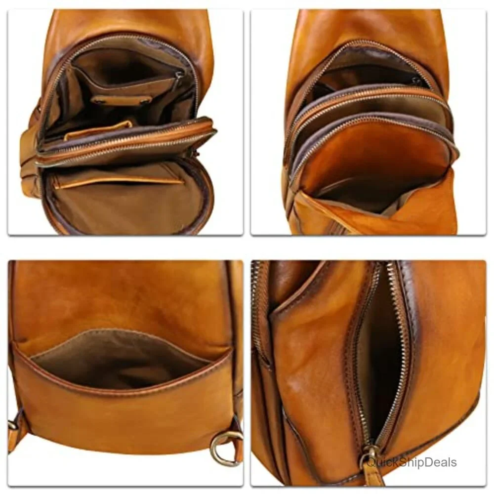 Genuine Leather Crossbody Sling Bag Shoulder Bag Chest Bag